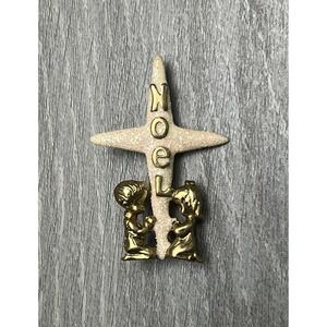 Danecraft Vintage NOEL Cross Pin Brooch Gold Tone Kneeling Children Religious